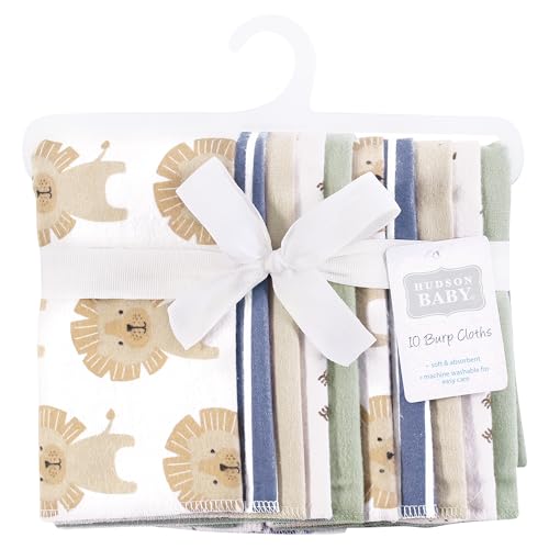 Image of Hudson Baby Unisex Baby Cotton Flannel Burp Cloths 10-Pack, Modern Lion, One Size