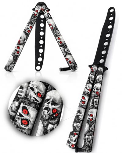DIMROM Practice Butterfly Knife Trainer - Compact Balisong Knife with Skull Design, Blunt Stainless Steel Blade for Safe Training, Suits for Beginners and Enthusiasts Skill Building