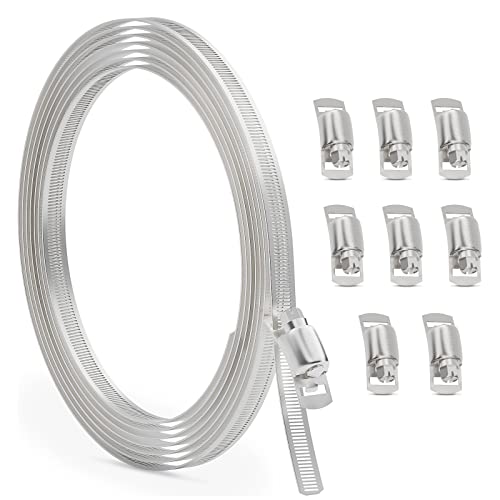 Ouru 10Ft Stainless Steel Hose Clamp Assortment Kit,Diy Metal Straps+8Pcs Fasteners Adjustable Large Hose Clamps,Worm Gear Band Hose Clamps Screw Pipe Clamp For Duct,Tube And Fuel Line #TOP14