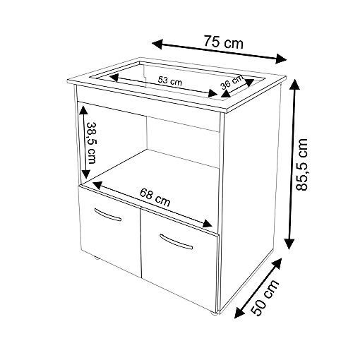 Balcão Gabinete de Cozinha Para Fogão Cooktop 4 bocas e Forno Elisa Moblis Móveis Branco e Preto