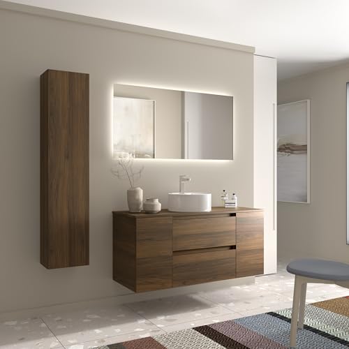 Mueble de baño moderno Bequia de 120cm con encimera de madera 5