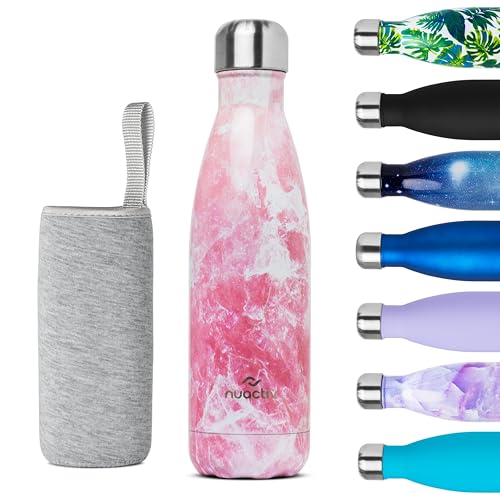 Nuactiv Stainless Steel Water Bottle, Vacuum Insulated, 12hrs Hot & 24hrs Cold Drinks, BPA Free, Metal Water Bottle 500ml, Leakproof Double Walled Thermal Flask for Kids, Travel, Gym, Sports – Marble