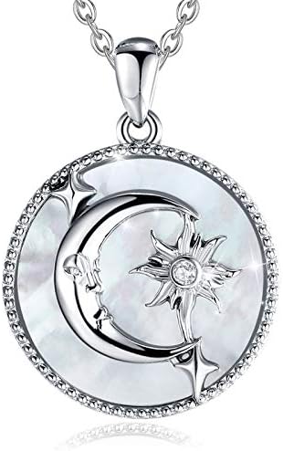 EUDORA 925 Sterling Silver Moon Necklace, Star Necklaces, Cat Necklace, Mother of Pearl Abalone Shell Pendant Jewellery Gift for Women Girls, 18 inches Chain