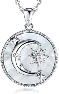 EUDORA 925 Sterling Silver Moon Necklace, Star Necklaces, Cat Necklace, Mother of Pearl Abalone Shell Pendant Jewellery Gift for Women Girls, 18 inches Chain