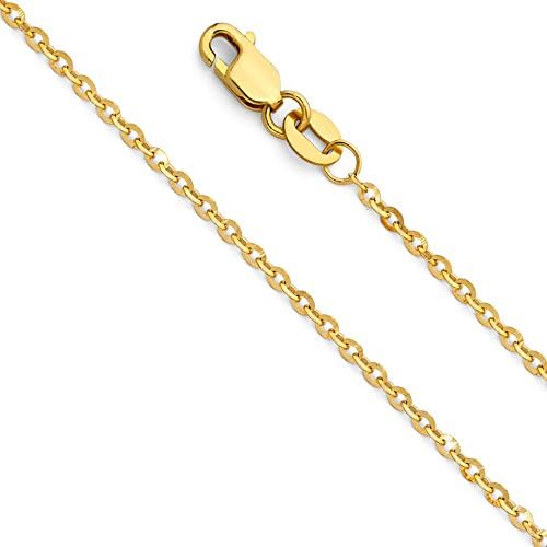The World Jewelry Center14k REAL Yellow OR White Gold Solid 1.5mm Side Diamond Cut Rolo Cable Chain Necklace with Lobster Claw Clasp