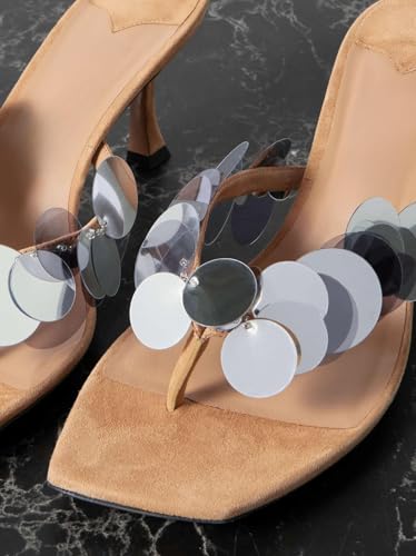 Image of Goolita Women's Suede Sequin Kitten Heels Flip Flops Open Square Toe Strappy Thong Slide Heeled Sandals Comfort Prom Party Mules Heels