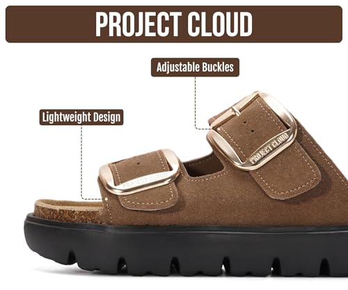 Image of Project Cloud 100% Genuine Leather Platform Sandals Women Footwear - Wedge Chunky Slides for Women 2026 with Memory Foam Insole & Cork Footbed Womens Sandals (GreeceChunky)