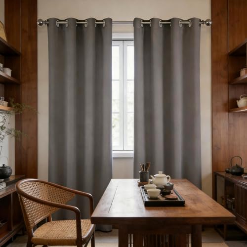 Rideau thermique 240 x 255 cm gris opaque à oeillets - 2