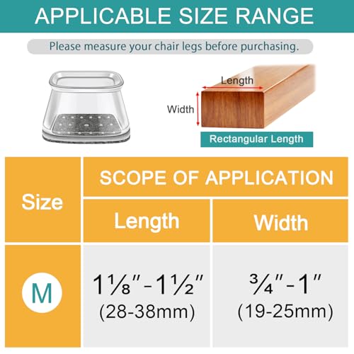 Image of Ansible 24 Pcs Chair Leg Floor Protectors Rectangle | Silicone Felt Furniture Leg Pads Caps Covers for Hardwood Floors ( Fit L:1-1 /8 inch to 1-1 /2 inch（28-38mm）, W: 3 /4 inch to 1 inch（19-25mm）