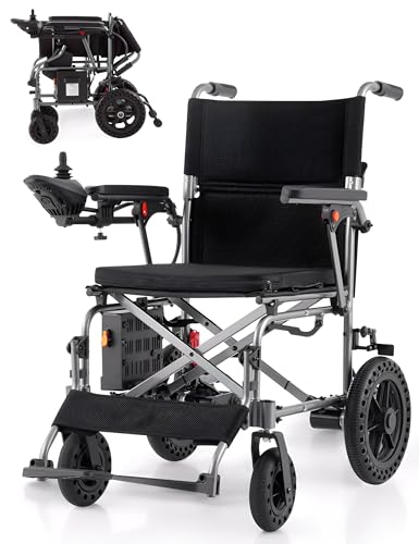 loktch Lightweight Foldable Electric Wheelchair for Adults with Wider Seats,20km Range,Removable 10Ah Lithium Battery,Mobility Chair for Seniors - Indoor&Outdoor