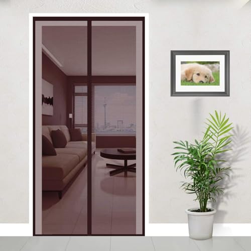 Image of LifeKrafts Fiberglass Mosquito Screen Door Net Curtain with Magnets (200x80cm, Brown)