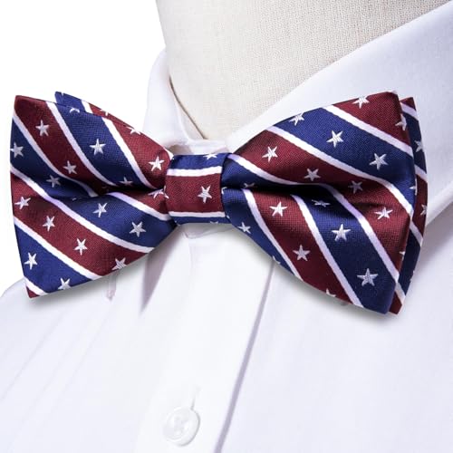 Image of Dubulle Mens Paisley Striped Bowtie Set Pre-tied Bowtie for Men and Pocket Square Set Wedding Business