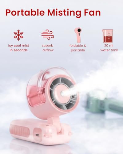 Image of Sevenaire P7 Portable Hand Fan with Mist, Hand fan for summer, High Speed & LED Display - Personal Fans Portable Rechargeable, 16000 RPM Turbo Mini Fan for Travel, Outdoor, Home, Office (Pink)