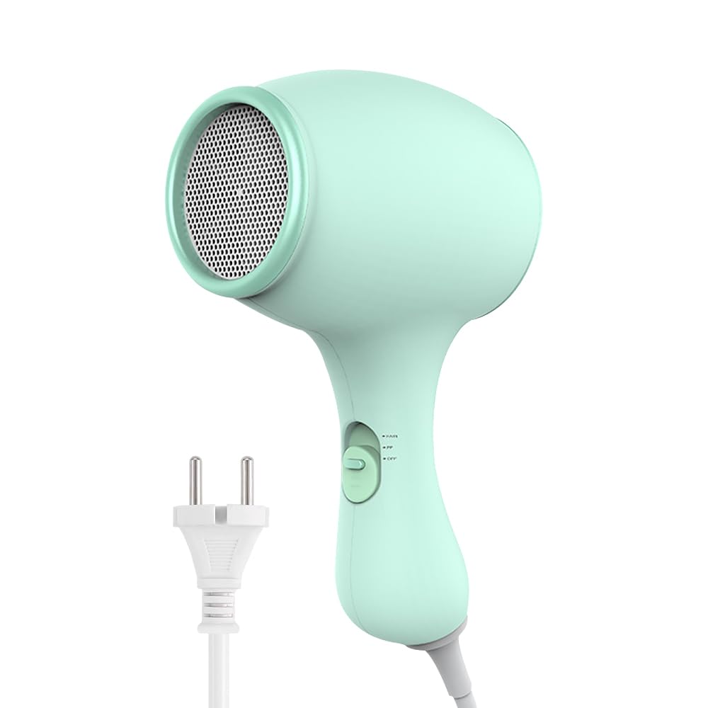 Phon Bambini 550W Mini Asciugacapelli Viaggio Silenzioso Calore Delicato Ragazze (Verde) 3 Impostazioni Velocità