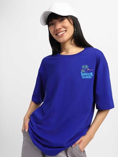 Image of JUNEBERRY Pure Cotton Oversized Baggy Fit Round Neck Drop Shoulder Swan White Back Graphic Printed T-Shirt for Women /Girls