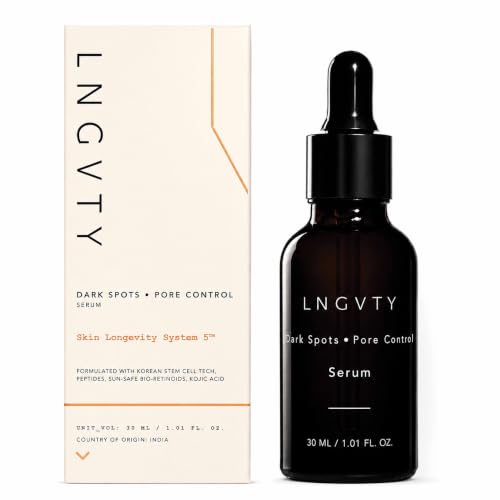 Image of LNGVTY Dark Spots, Pore Control Serum | For pigmentation caused by inflammation, UV, pollution | Powered by peptides, bio-retinoids, stem cell CM, niacinamide | Longevity for all skin types | 30ml