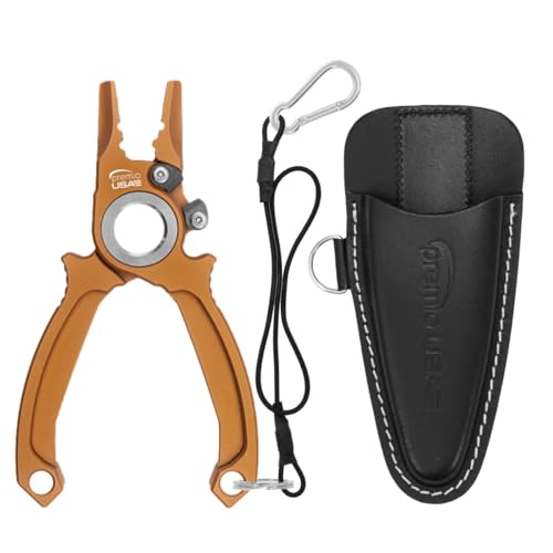 danco Premio Titanium Fishing Pliers, With Lanyard & Leather Sheath, Saltwater-Resistant Pliers for Offshore and Inshore Anglers, 7" - USA, Copper