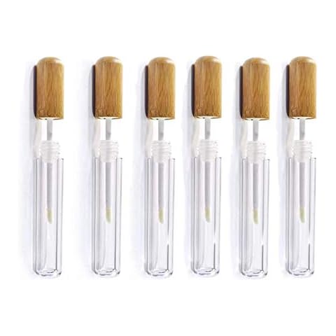 Healthcom 6 Pieces 6ml Bamboo Lip Gloss Tubes Empty Refillable Plastic Lip Balm Bottles Vials with Wand DIY Lipstick Tubes Lipgloss Tube Travel Cosmetic Container Samples for Girl Women Makeup Cover