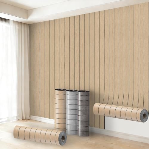 Anttyscar Selbstklebend Tapete Holzoptik Braun Tapete Akustikpaneele Holzwand 3mm Verdicken 3D Effekt Skandi Holzpaneele Natur Optik Modern Holzwand Wasserdicht 40 cm x 300 cm
