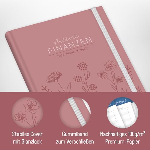 paper&you® Finanzplaner A5+ für 1 Jahr - Haushaltsbuch & Budget Planner mit 12 Monatsübersichten, Einnahmen-Ausgaben Tracker für 53 Wochen Fine Flowers rosé - nachhaltig & klimafreundlich