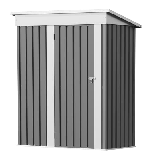 Image of GUNJI 5 x 3 FT Shed Outdoor Storage Shed Metal Garden Shed with Lockable Door Outside Waterproof Tool Shed for Backyard, Patio, Lawn (Gray)