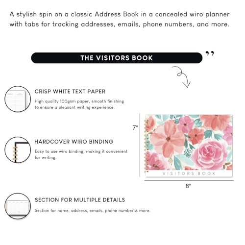 Image of Visitor Book - 8 x 12 Inches | Wiro Bound Guest Register for Hotels, Offices, Exhibitions, Boutiques & Business Use | Medium Size Visitor Log Book for Reception & Front Desk