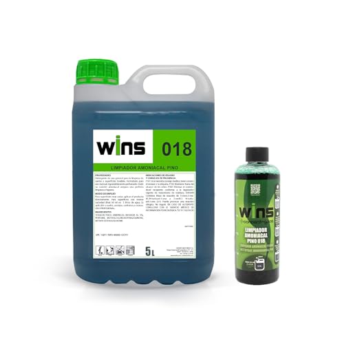 VINFER-WINS018 –Limpiador Amoniacal Pino| Pack Ahorro: Garrafa 5L + Concentrado 250 ml | Rinde 10 Litros Totales | Desengrasante e Higienizante con Frescor Natural | 100% Made in Spain
