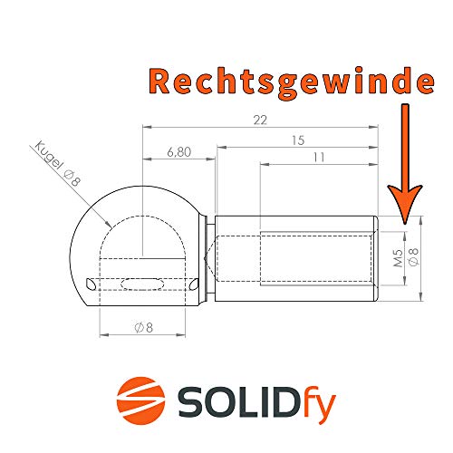 SOLIDfy 4 x Ball Pan B8 M5 DIN 71805 + Safety Bracket Form B Galvanised 8 mm, Right hand thread, B8 - M5 Stahl verzinkt (4 Stück) - Image 2