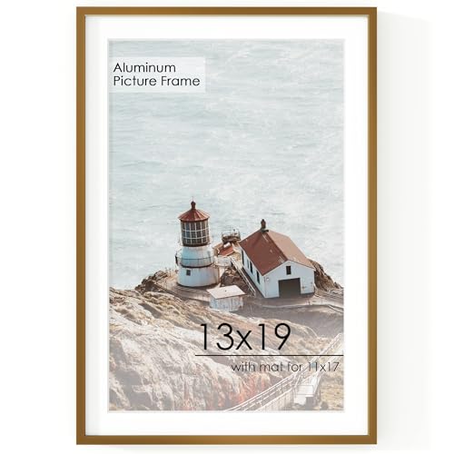 13x19 Metal Picture Frame for Wall With Mat for 11x17, 13''x19'' Aluminum Photo Frames With Tempered Glass for Home Decor, Minimalist Modern Poster Frame Horizontal And Vertical Formats, Bronze