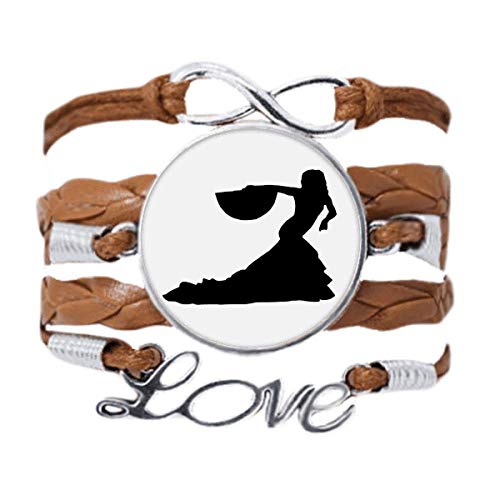 Bracelet danse du ventilateur cuir noir torsadé et cordon love pour homme et femme