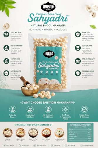 Image of Hybite 4 Sutta Phool Makhana 1000gm | Farm Fresh Handpicked 4 Sutta Size High Protein Fox Nuts /Lotus Seeds | No added Preservatives & No artificial Flavours | High Protein & Fiber