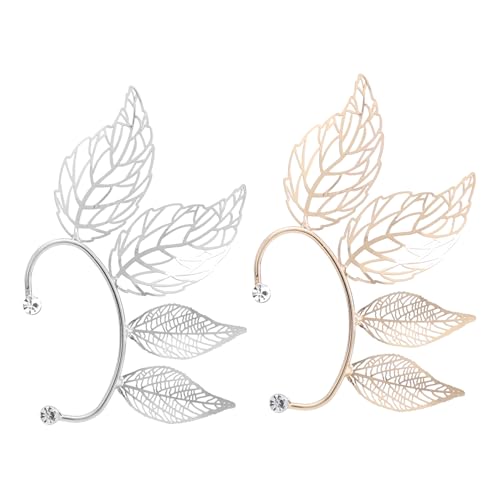 CONGARTENO Pendientes Tipo Puño De Oreja 2 Piezas, Manguito De Oreja Forma De Hoja Hueca, Cobre Dorado y Plateado, Joyería Para Mujeres y Adolescentes, Accesorios Para Fiestas y Eventos