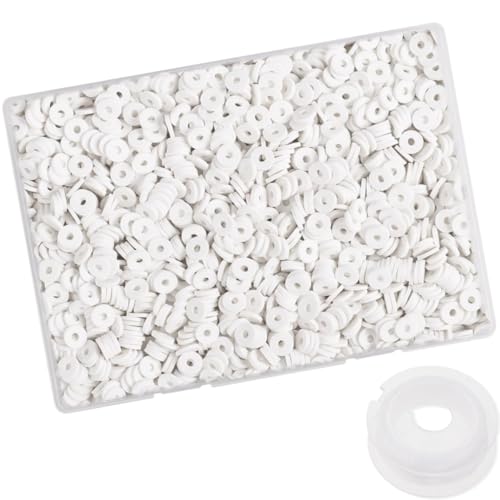 4100 Pcs White Clay Beads Bracelet Making Kit 6mm Polymer Spacer Flat Heishi Beads for Jewelry Necklace Earring Making