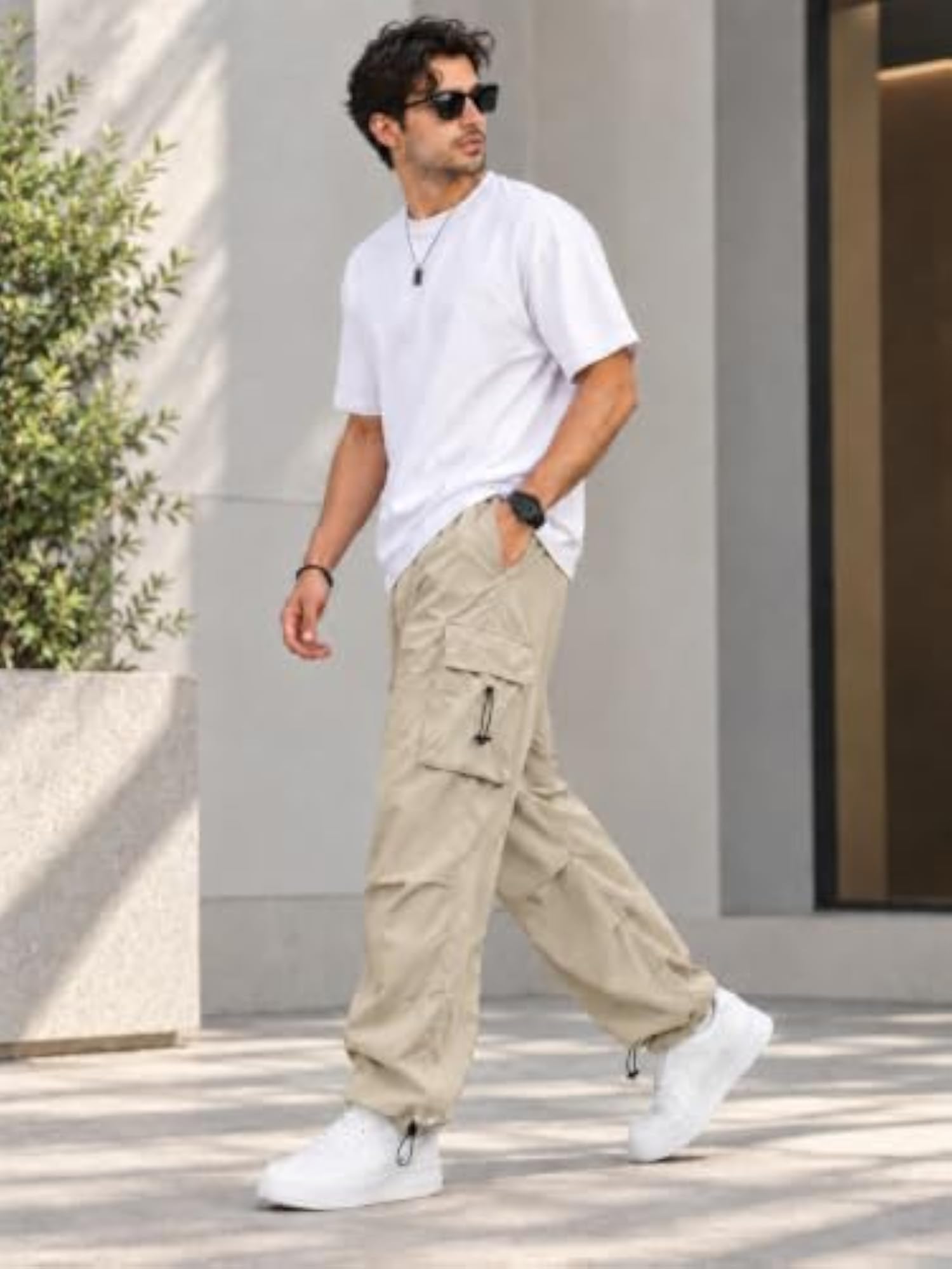 Oversized Cotton Cargo Pants with Elastic Waist