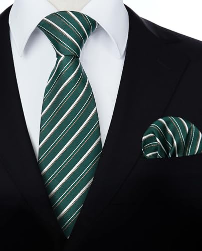 Image of HISDERN Mens Tie Striped Ties and Handkerchief Set Business Formal Woven Pocket Square Wedding College Stripe Necktie