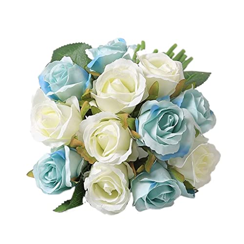 TONZN Flores Artificiales Rosas Artificiales Flores 12 Cabezas arreglo de Flores Falsas Ramo de Rosas Falsas de Seda (Color: E) (D)