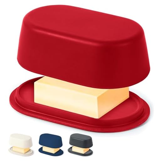 Butter Dish with Lid For Countertop – Red Butter Storage Holder – Eco Modern Bamboo Fiber - Small Tray Fits Kerrygold, European Style Sticks - Dishwasher Safe Kitchen Crock Container Keeper