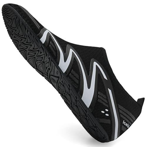 IceUnicorn Badeschuhe Wasserschuhe Damen Herren Schwimmschuh Strandschuhe Aquaschuhe Bequeme Passform(Linie schwarz, 34/35EU) 5