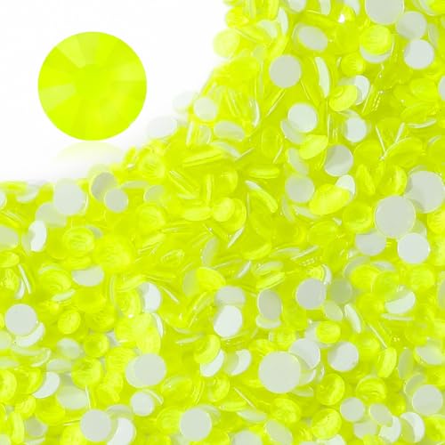 Image of Neon Yellow Flatback Rhinestones, Glass Rhinestones for Nail Art and Craft, Glue Fix, Loose Crystal Gemstones(Neon Yellow, SS10, 1440pcs, 2.7-2.8mm)