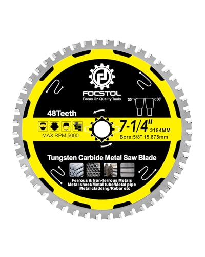 Image of FOCSTOL 7-1 /4 Inch Metal Cutting Saw Blade, 48T TCT Carbide Tip for Steel, Stainless Steel, Ferrous Metals, 5 /8 Inch Arbor