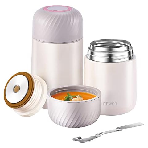 Food Jar - 2 Pack 27oz + 20 oz Vacuum Insulated Stainless Steel Lunch Thermos,Leak Proof Soup Containers with Folding Spoon for Hot or Cold Food (White) Cover