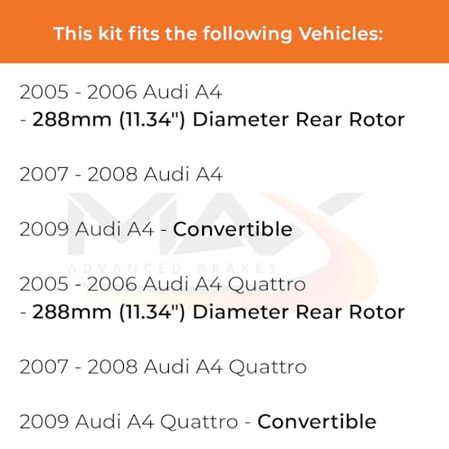 Image of Max Advanced Brakes Rear Brake Kit Compatible With 2005 2006 2007 2008 2009 A4 Quattro w /11.34 inch Dia Rear Rotor Replacement Geomet Coated OE Disc Brake Rotors and Ceramic Brake Pads