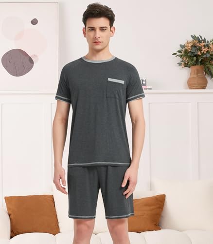 Image of NACHILA Men's Bamboo Viscose Pajamas Set Raglan Short Sleeve Shorts Pjs