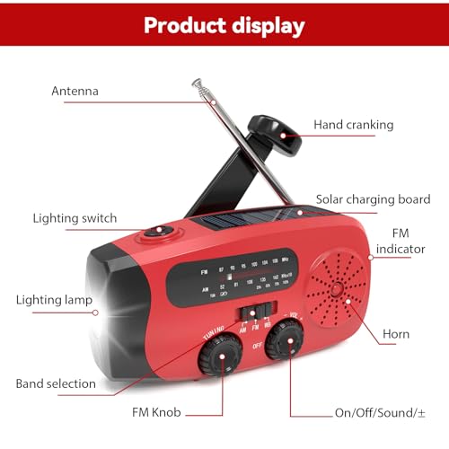 Radio d'urgence avec alimentation solaire/manivelle, radio solaire 2000mAh, alarme SOS, AM/FM/WB, lampe de poche LED (700LM), IPX4 étanche pour camping en plein air et préparation aux crises – Image 4