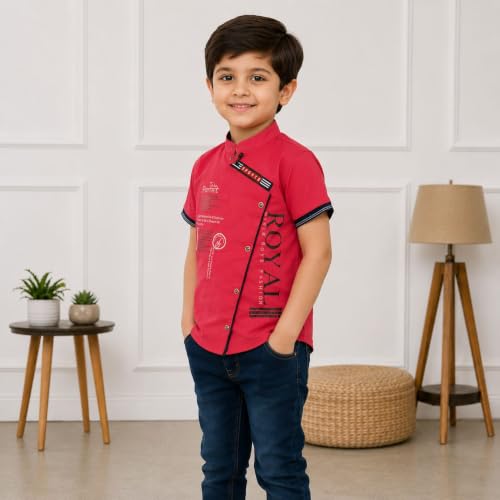 Image of NIVIK Printed Cotton T-Shirts. Stand Collar T-Shirt for Boys
