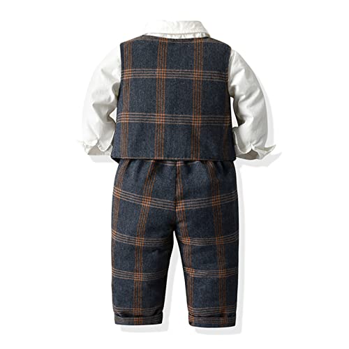 6M to 6 Years Kids Windproof Coat Toddler Boys Long Sleeve T Shirt Tops Plaid Vest Coat Pants Kids Gentleman2