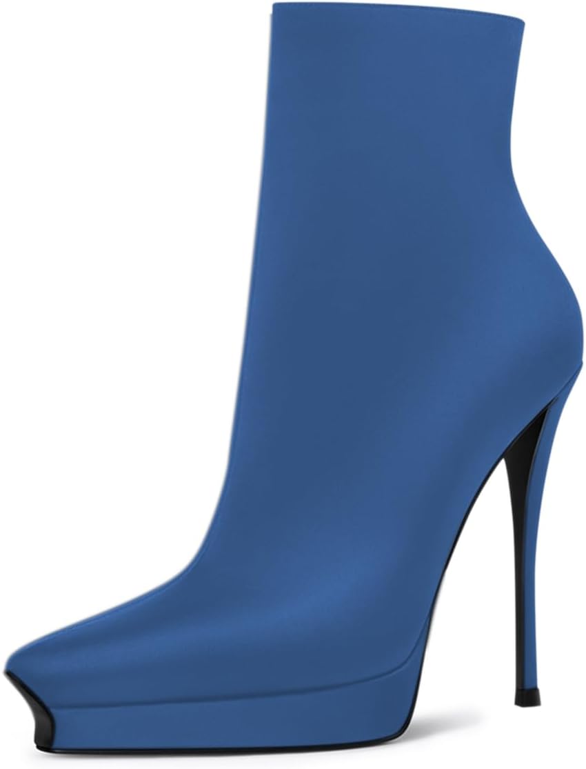 YDN Women Sexy Ankle Boots Pointed Toe Booties Platform Stiletto High Heels Side Zipper Shoes Party Evening Prom Size 4-16 US