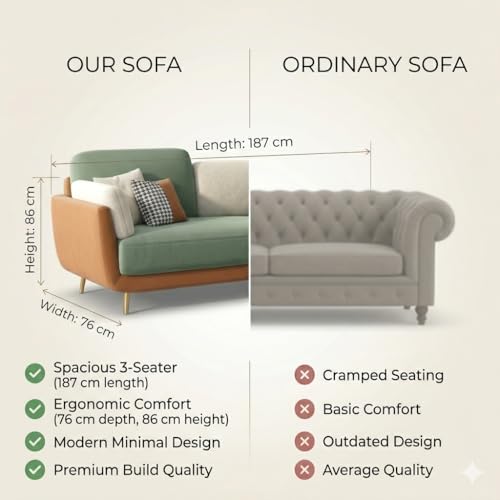 Image of Modern 3 Seater Sofa for Living Room & Balcony | Multipurpose Use for Living Room Couch for Bedroom | Stylish 3 Seater Sofa for Balcony | Couch for Bedroom | Comfort Sofa for Home Decor Green Beige