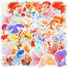 50 pegatinas de peces dorados para motocicleta, bicicleta, parachoques, portátil, frigorífico, equipaje, coche, dibujos animados, pescado, impermeable, vinilo, regalo para adultos, pegatinas de