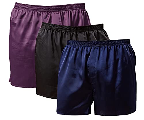 Men's Satin Boxers Shorts Silk Sleep Pajama Bottom Silk Boxers Comfortable Lounge Underwear with Button Fly